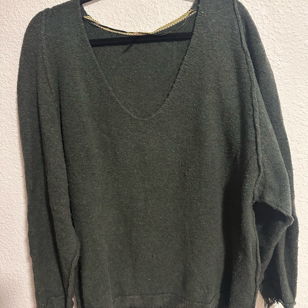 Free People Irresistible wool/linen blend sweater womens M fringe boho oversized